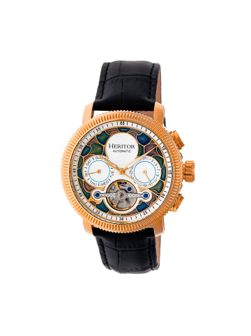 Heritor Aura Herren-Uhr mit halbskelettiertem Lederarmband in Rose Gold/White