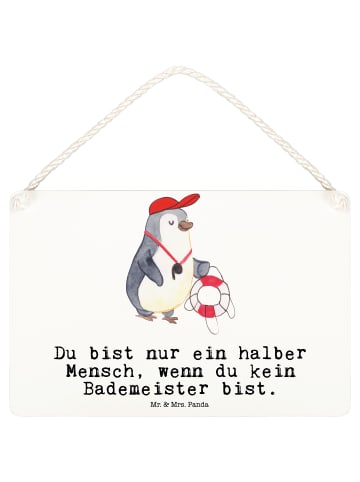 Mr. & Mrs. Panda Schild Bademeister Herz mit Spruch in Weiß