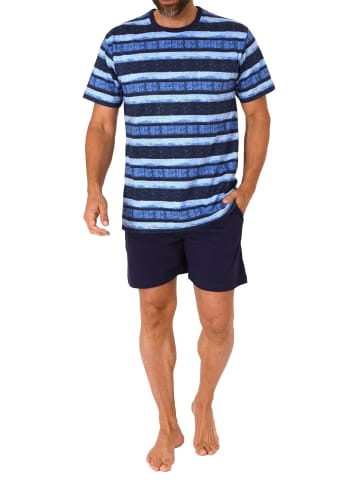 NORMANN kurzarm Schlafanzug Shorty Pyjama Streifen - 78195 in marine