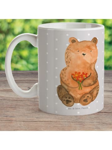 Mr. & Mrs. Panda Mehrwegbecher Bär Dankbar ohne Spruch in Grau Pastell