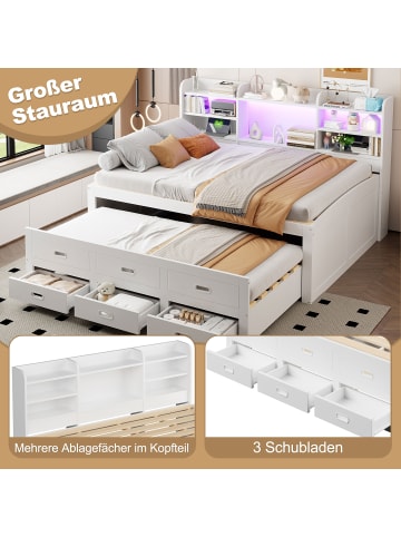 ABRIHOME Daybett in Weiß 140x200 cm mit LED USB und 3 Schubladen ohne Matratze