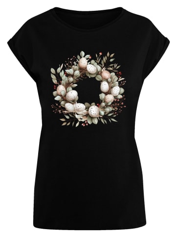 F4NT4STIC T-Shirt Osterkranz Eierkranz Blumenring in schwarz