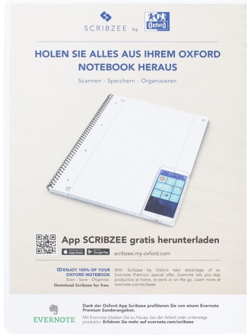 Oxford Collegeblock A4 kariert 80 Blatt 4-fach gelocht Linkshänder grün