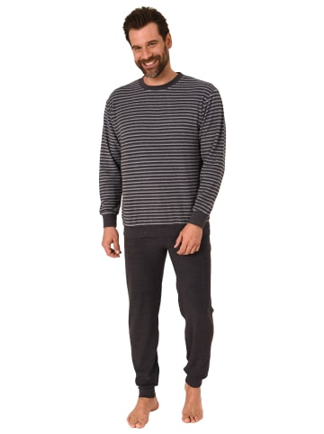 NORMANN Frottee Schlafanzug Bündchen Streifen - 67682 in grau