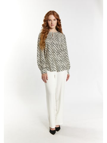 DreiMaster Damen Langarmbluse in Wollweiss Schwarz