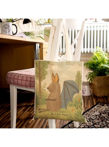 Mr. & Mrs. Panda Tote Bag Fledermaus Sitzen Design ohne Spruch in Weiß