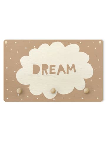 WALLART Kindergarderobe Holz - Spruch Dream mit Wolke Natur in Creme-Beige