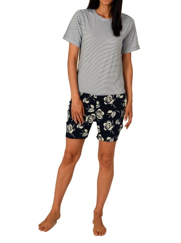 NORMANN Pflegeoverall kurzarm Reissverschluss Streifen - 80192 in navy