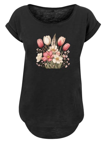 F4NT4STIC Long Cut T-Shirt Rosa weißer Frühlingsblumenstrauß in schwarz