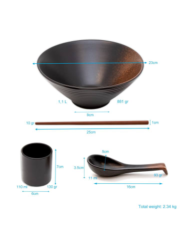 Intirilife Ramen Schüssel Set 2 Personen in Schwarz
