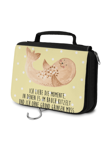 Mr. & Mrs. Panda Kulturtasche Robbe Liegen mit Spruch in Gelb Pastell