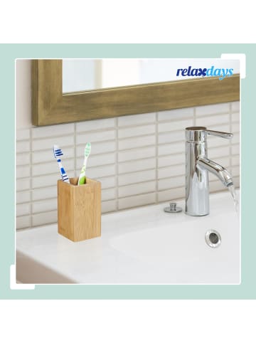 relaxdays 3 x Zahnputzbecher in Natur - (H)11,5 cm