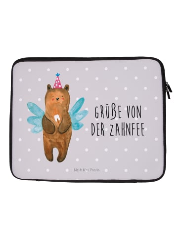 Mr. & Mrs. Panda Laptop Hülle Bär Zahnfee mit Spruch in Grau Pastell