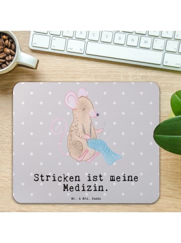 Mr. & Mrs. Panda Mauspad Maus Stricken mit Spruch in Grau Pastell