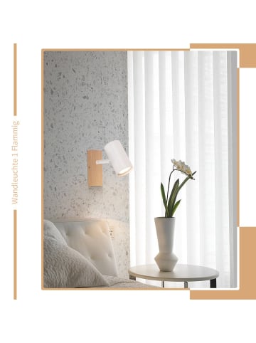 ZMH Deckenleuchte 1-flammige GU10 in weiß Deckenspot Metall und holz drehbar 350°