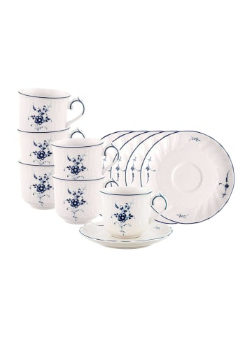 Villeroy & Boch 6er Set Espressotassen mit Untertassen Vieux Luxembourg 70 ml in weiß-blau