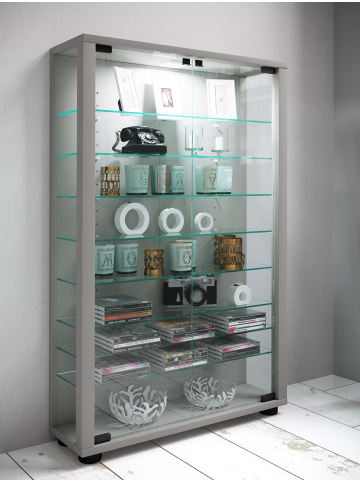 VCM  Holz Glas Stand Vitrine Lumo Mini in Silber