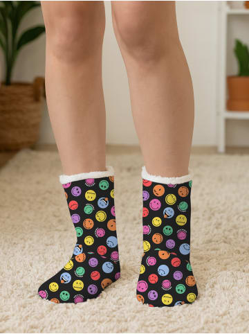 Smiley World Smileyworld Hausschuhe Smiley Hüttenschuhe Winter Stiefel gefüttert in schwarz