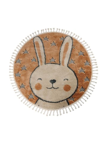 Teppich Boss Süßer Hasen Design mit Fransen Kurzflor in Beige Malte 415