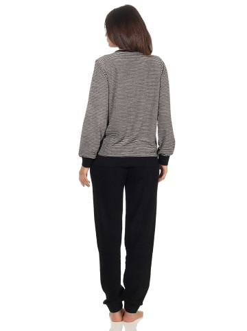 NORMANN Frottee Pyjama Schlafanzug Bündchen Streifen - 50025 in Grau