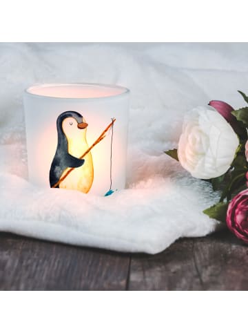 Mr. & Mrs. Panda Teelichthalter Glas Pinguin Angler ohne Spruch in Transparent