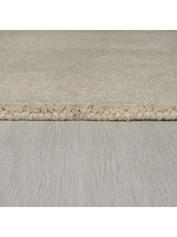 KADIMA DESIGN Wollteppich Uni-Design mit Bordüre, rutschfest, 100% Wolle Teppich in Beige