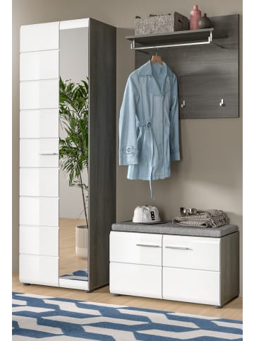 Inn.Furn Garderobe Set 3-teilig weiß Hochglanz, grau 155 cm, Komplettset viel Stauraum