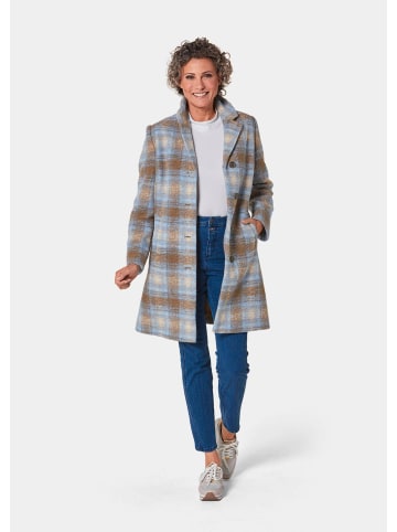 GOLDNER Karo-Wollmantel in camel / hellblau / kariert