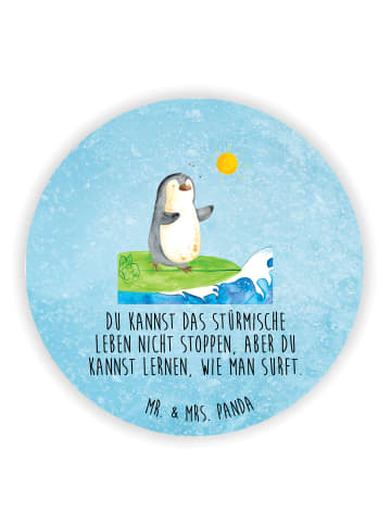 Mr. & Mrs. Panda Rund Magnet Pinguin Surfer mit Spruch in Eisblau