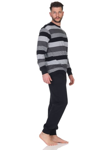 NORMANN Langarm Schlafanzug Pyjama Bündchen Streifen - 86599 in grau