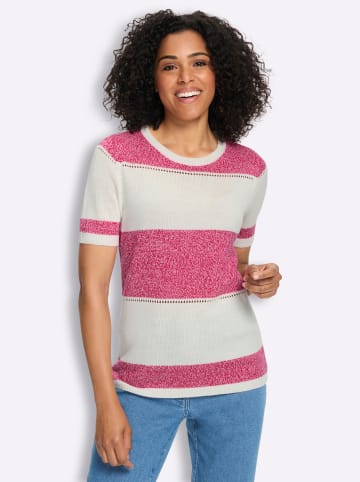 Sieh an! Kurzarm-Pullover in pink-ecru-gemustert