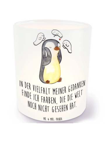 Mr. & Mrs. Panda Deko Windlicht Pinguin Schizophrenie mit Spruch in Transparent