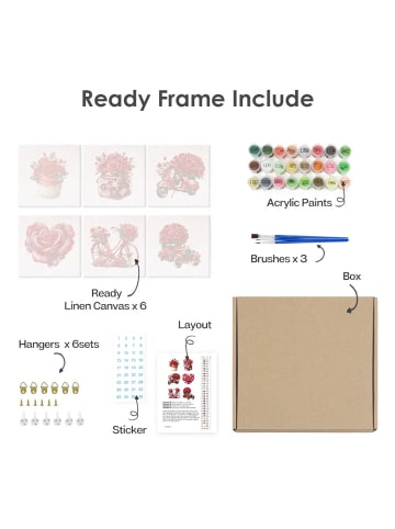 ARTNANAS Mini Malen nach Zahlen 4er/6er Set-"Rosa Rosen"