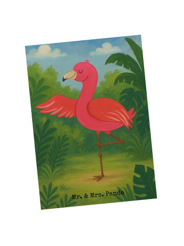 Mr. & Mrs. Panda Postkarte Flamingo Yoga Design ohne Spruch in Weiß