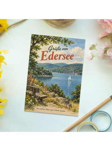 Grußkarte Edersee sommerlich Design mit Spruch in Weiß