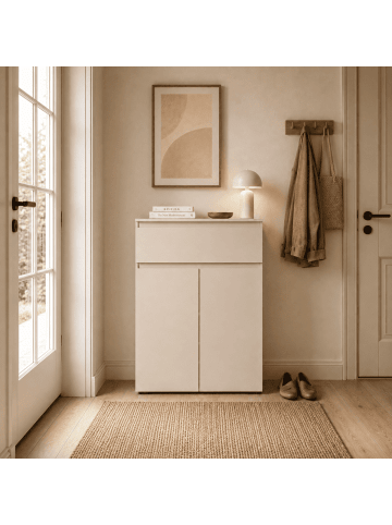 CALICOSY Schuhschrank ELVA in Beige - (W)80  x (H)131  x (L)40 cm