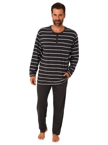 NORMANN langarm Pyjama Schlafanzug Streifen - 68144 in dunkelgrau