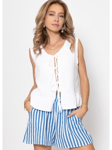 SASSYCLASSY Musselin Top mit Schleifenverschluss in Weiß