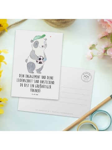 Mr. & Mrs. Panda Postkarte Großartiger Trainer mit Spruch in Weiß