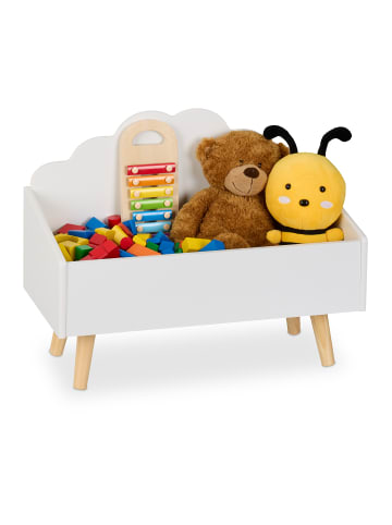 relaxdays Kindertruhe in Weiß/ Natur - (B)58 x (H)45 x (T)28 cm