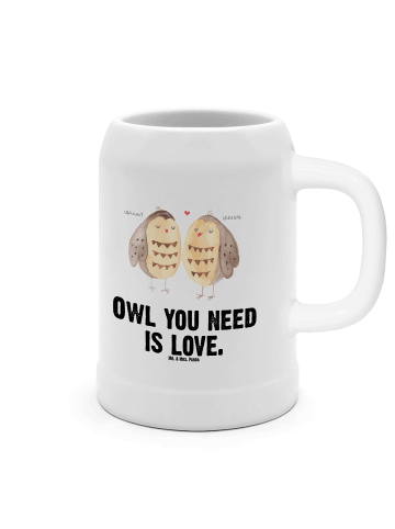 Mr. & Mrs. Panda Bierkrug Eulen Liebe mit Spruch in Weiß