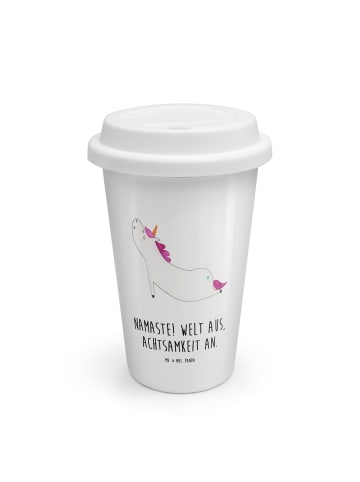 Mr. & Mrs. Panda To Go Becher Einhorn Yoga mit Spruch in Weiß
