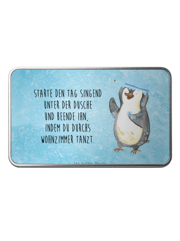 Mr. & Mrs. Panda Keksdose Pinguin Duschen mit Spruch in Eisblau