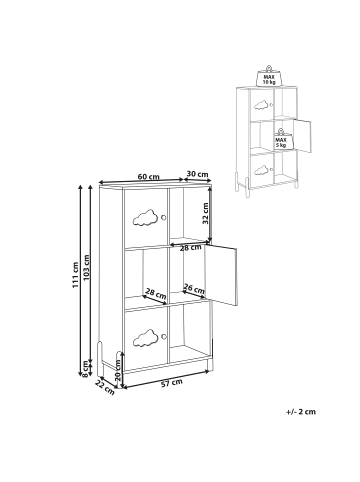 Beliani Bücherregal CLOUDY in Weiß/Braun - (W) 60 x (H) 111 x (L) 30 cm