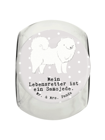 Mr. & Mrs. Panda Leckerli Glas Samojede Lebensretter mit Spruch in Grau Pastell