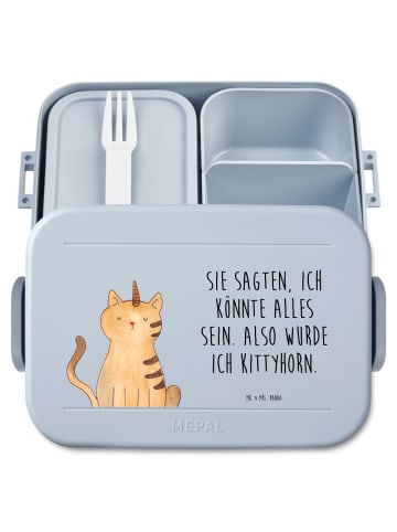 Mr. & Mrs. Panda Bentobox Einhorn Katze Motiv mit Spruch in Blau Pastell