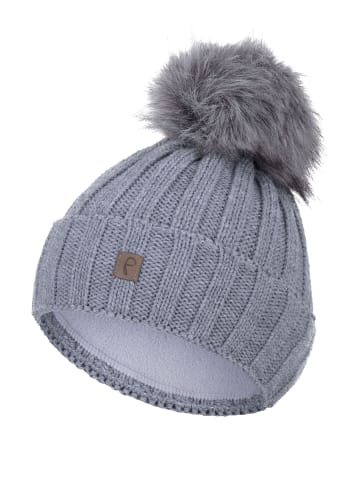 Faera Warme Beanie Strickmütze mit Bommel Thermo Futter in Grau