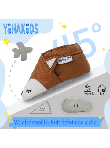 Yihakids Baby Krabbelschuhe aus Leder, weiche Lauflernschuhe mit rutschfester Sohle 