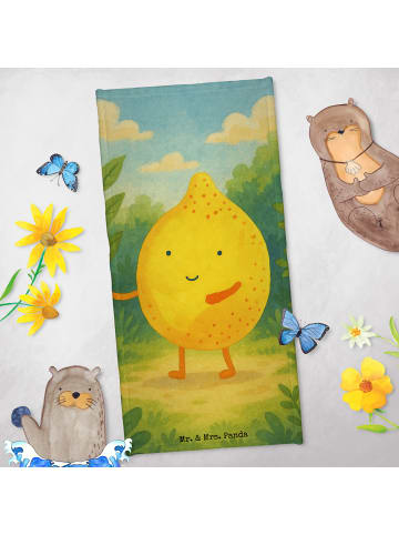 Mr. & Mrs. Panda Strandhandtuch Beste Freunde Zitrone Design ohn... in Weiß