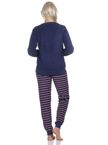 NORMANN Frottee langarm Schlafanzug Bündchen Pyjama - 82616 in marine